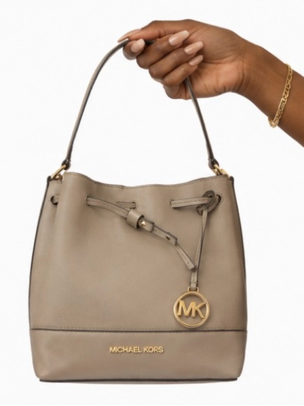 Michael kors trista md leather bucket bag messenger truffle